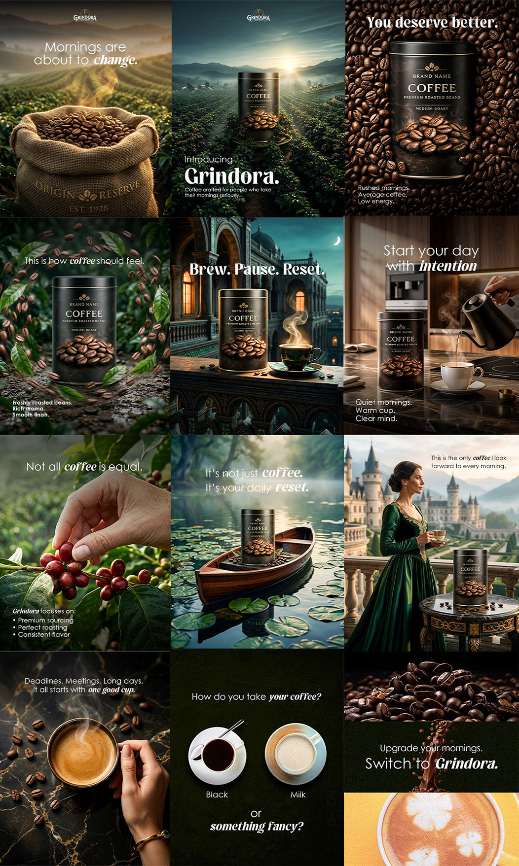 Social media posts design for a premium coffee brand.